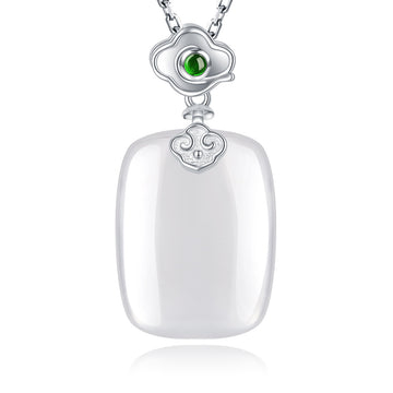 S925 Sterling Silver Natural Chalcedony Auspicious Cloud Necklace