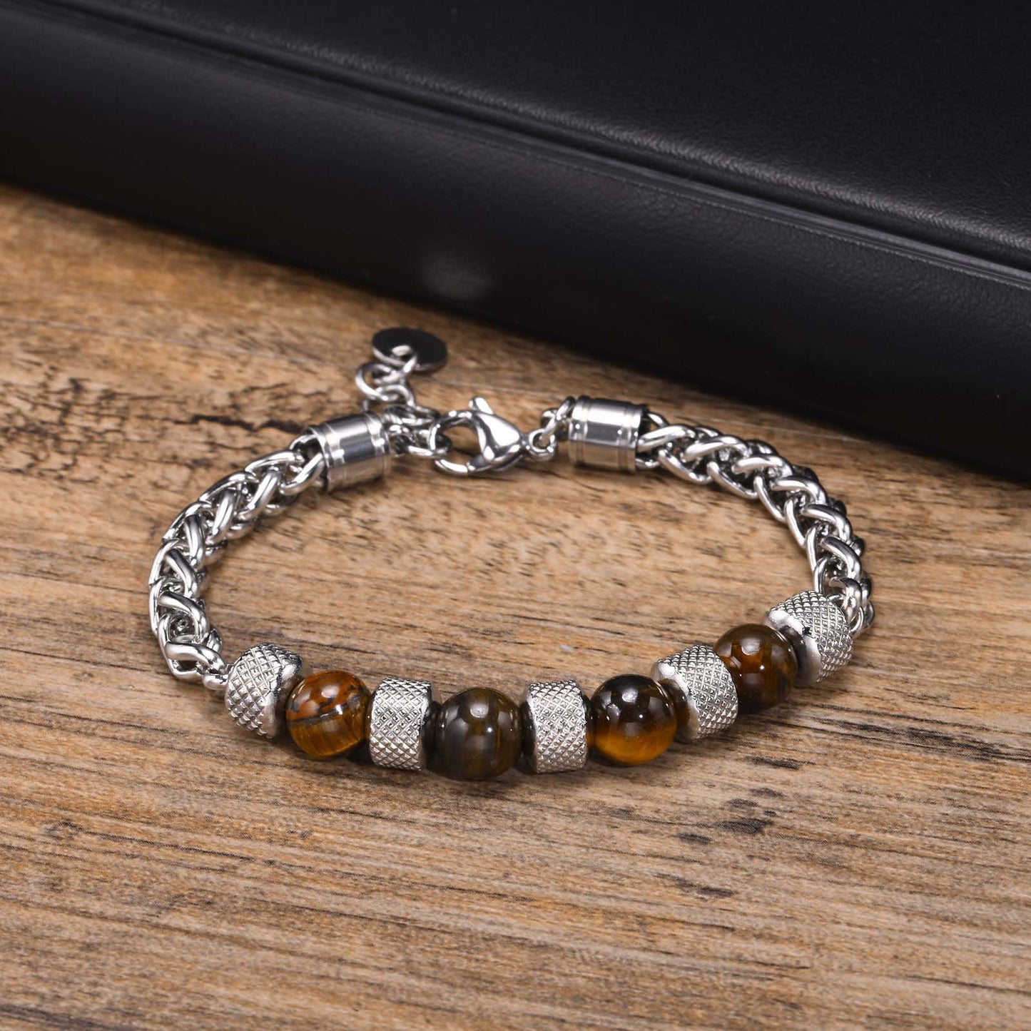 Stainless Steel Flower Basket Chain Beaded Bracelet Men