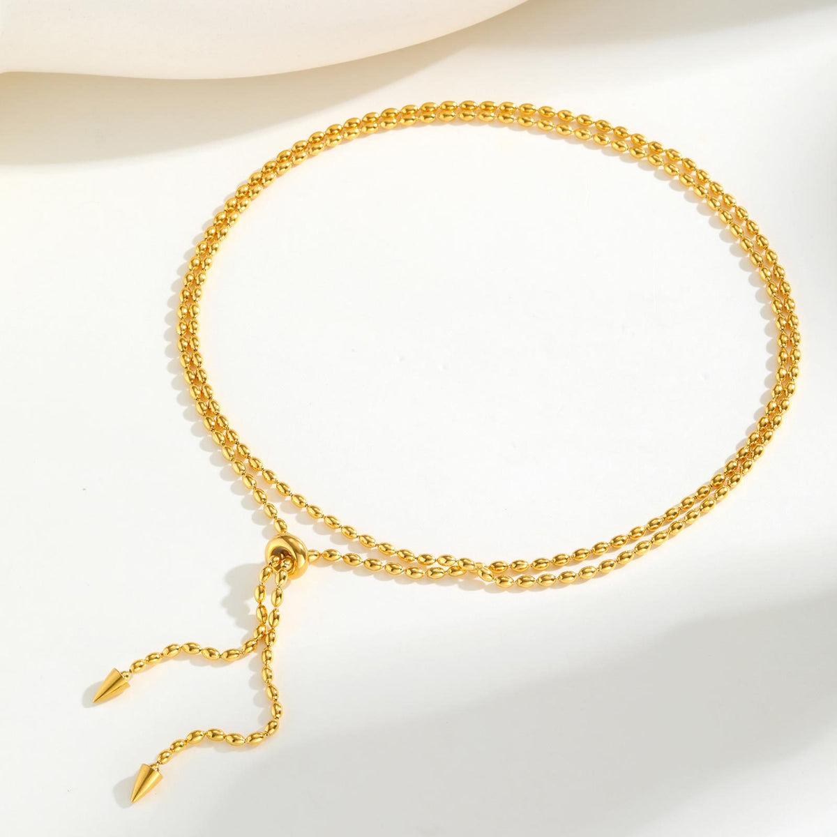 Design Stainless Steel Rice Bead Chain Adjustable Necklace