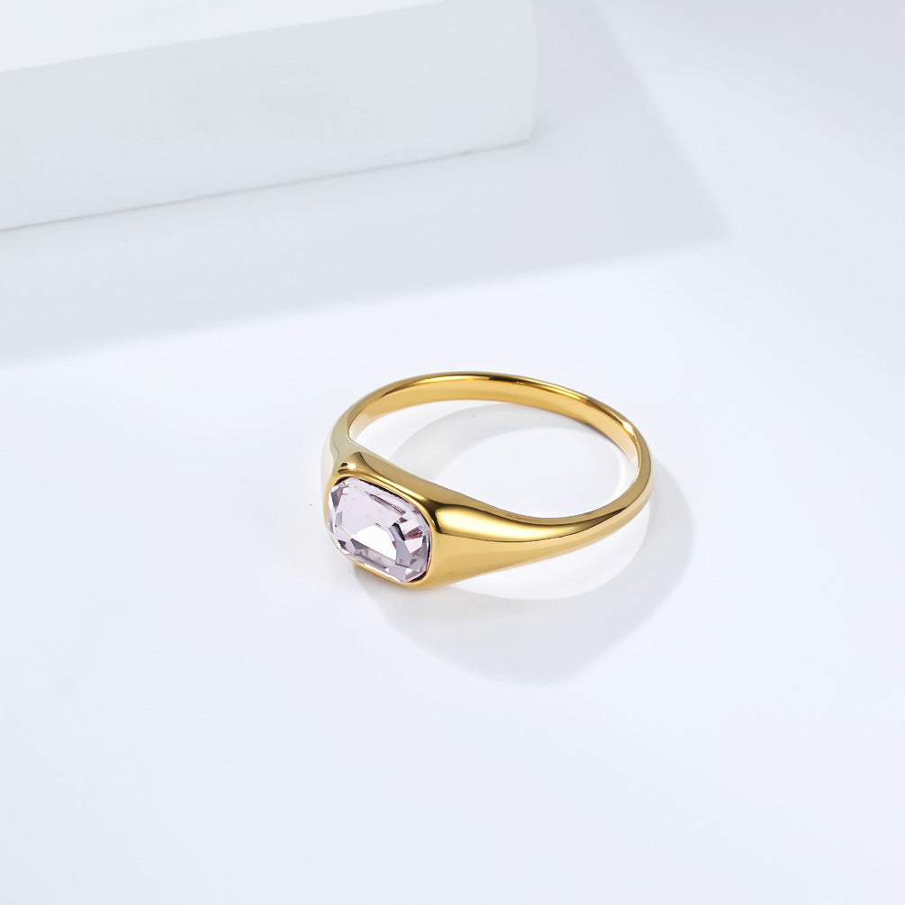 Planderful Everyday Genie Zircon Ring For Women Stainless Steel 18K Gold Plated Square Jewelry