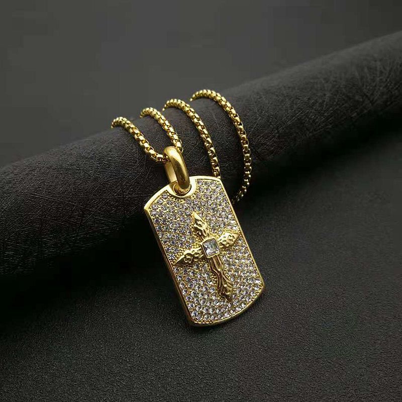 Rhinestone Necklace – Statement Hip-Hop Cross Pendant In Gold-Plated Stainless Steel