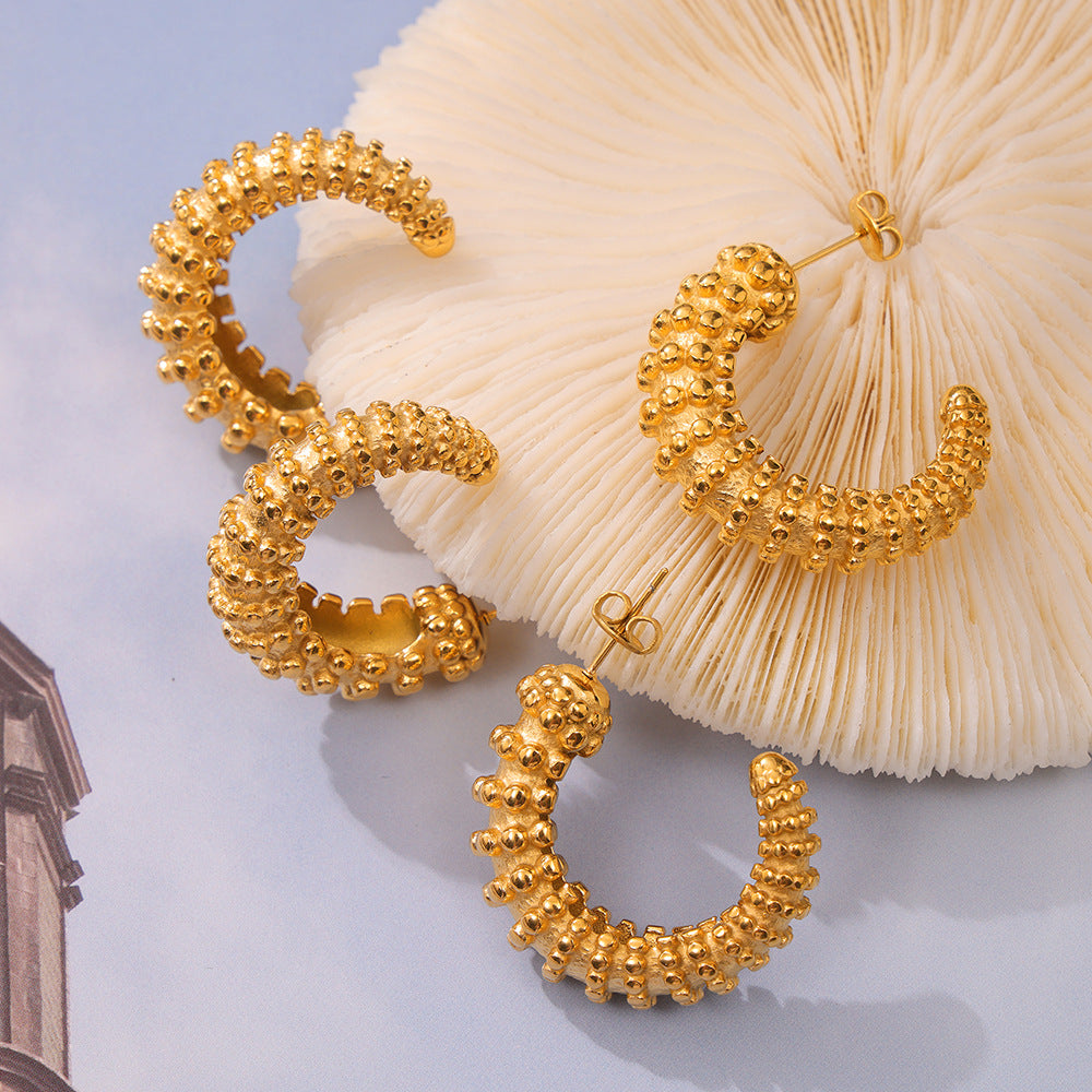 Gilded Geometric Niche Earrings with Personalized Bead Detail