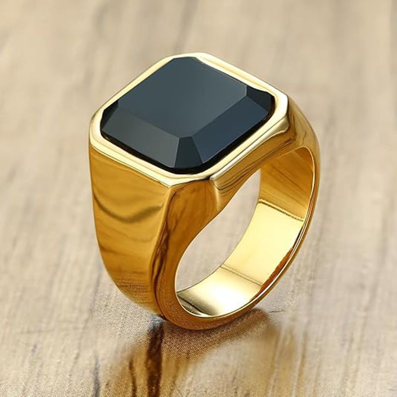 Planderful Titanium Steel Ring For Men With Imitation Gem