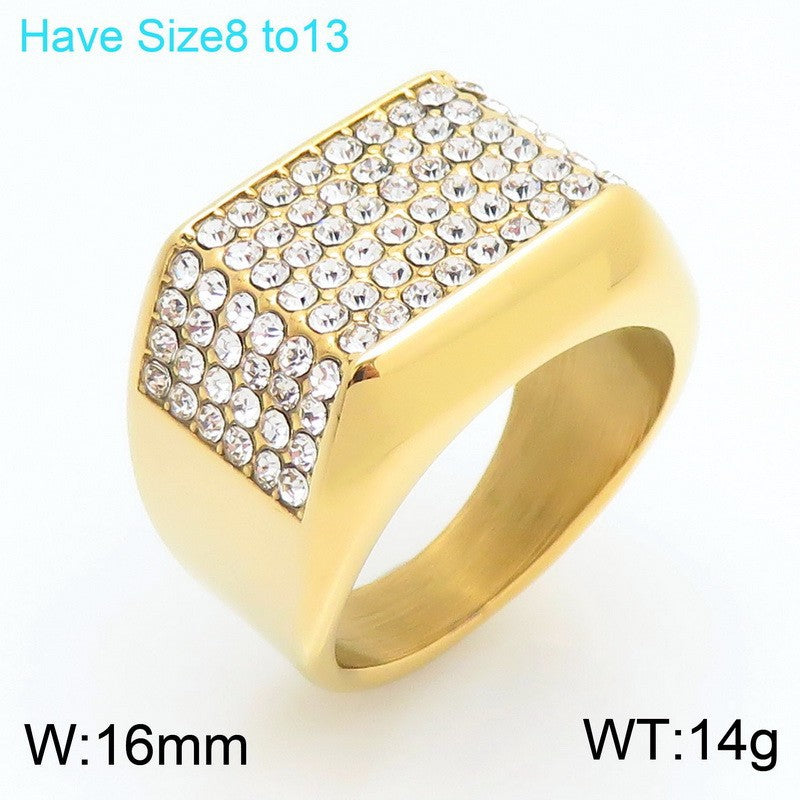 Hip-Hop Nightclub Wide Square Inlaid With Zircon Wrench Finger, Cool Zircon Pentagram Titanium Ring