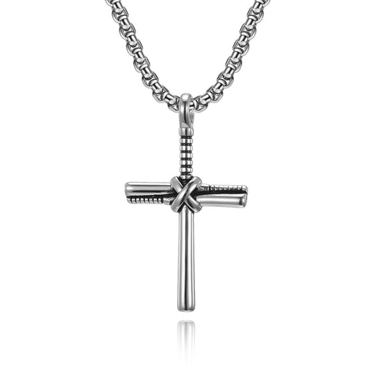 Cross-Border Jewelry Supply Titanium Steel Baseball Bat Cross Necklace