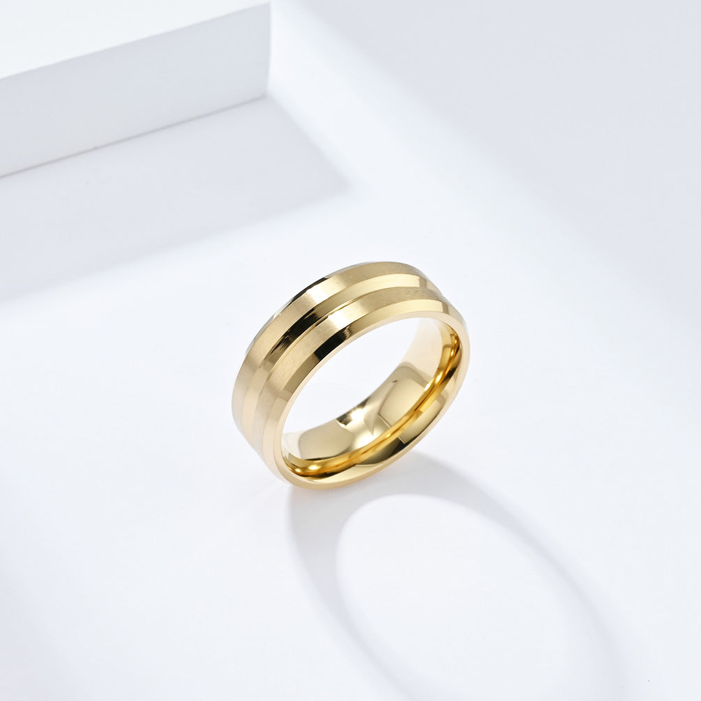 Planderful Titanium Steel Ring With Brushed V-Slot Finish Unisex Everyday Jewelry For Him And Her