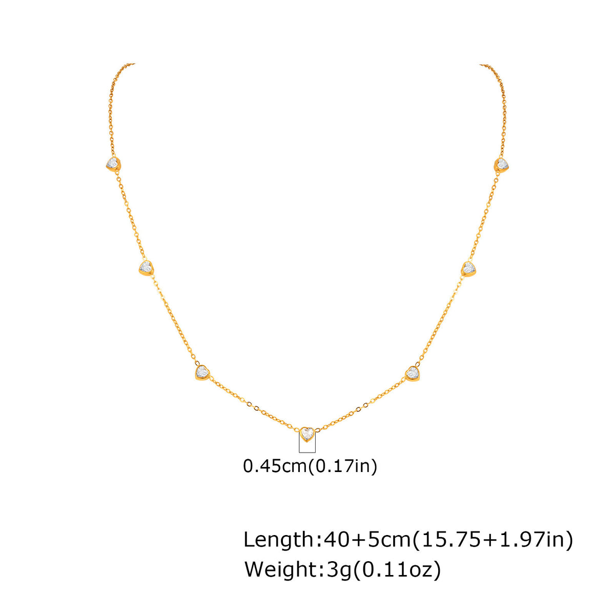 Stainless Steel Heart-Shaped White Zircon Flat Cross Chain Cold Wind Necklace Gold