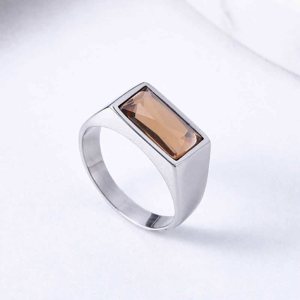 Planderful Titanium Steel Ring Unisex Champagne Zircon Sparkle Retro Everyday Genie