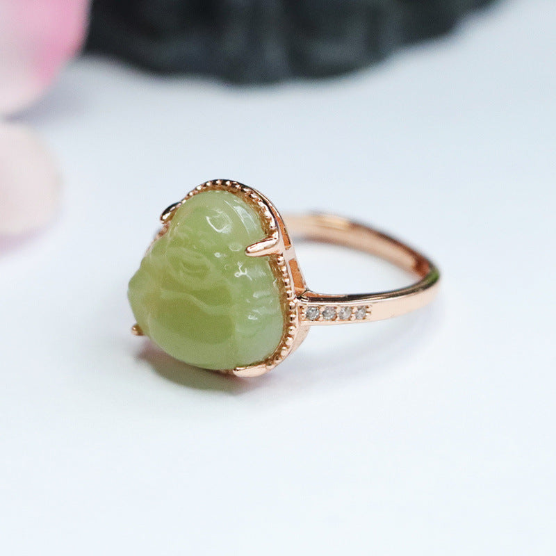 925 Sterling Silver Hetian Jade Buddha Ring
