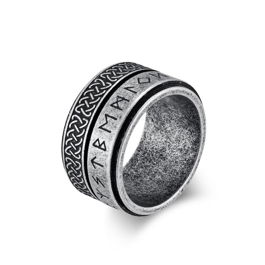 Planderful Vintage Nordic Viking Text Celtic Knot Rotating Titanium Steel Ring For Men Oversized Index Finger Jewelry