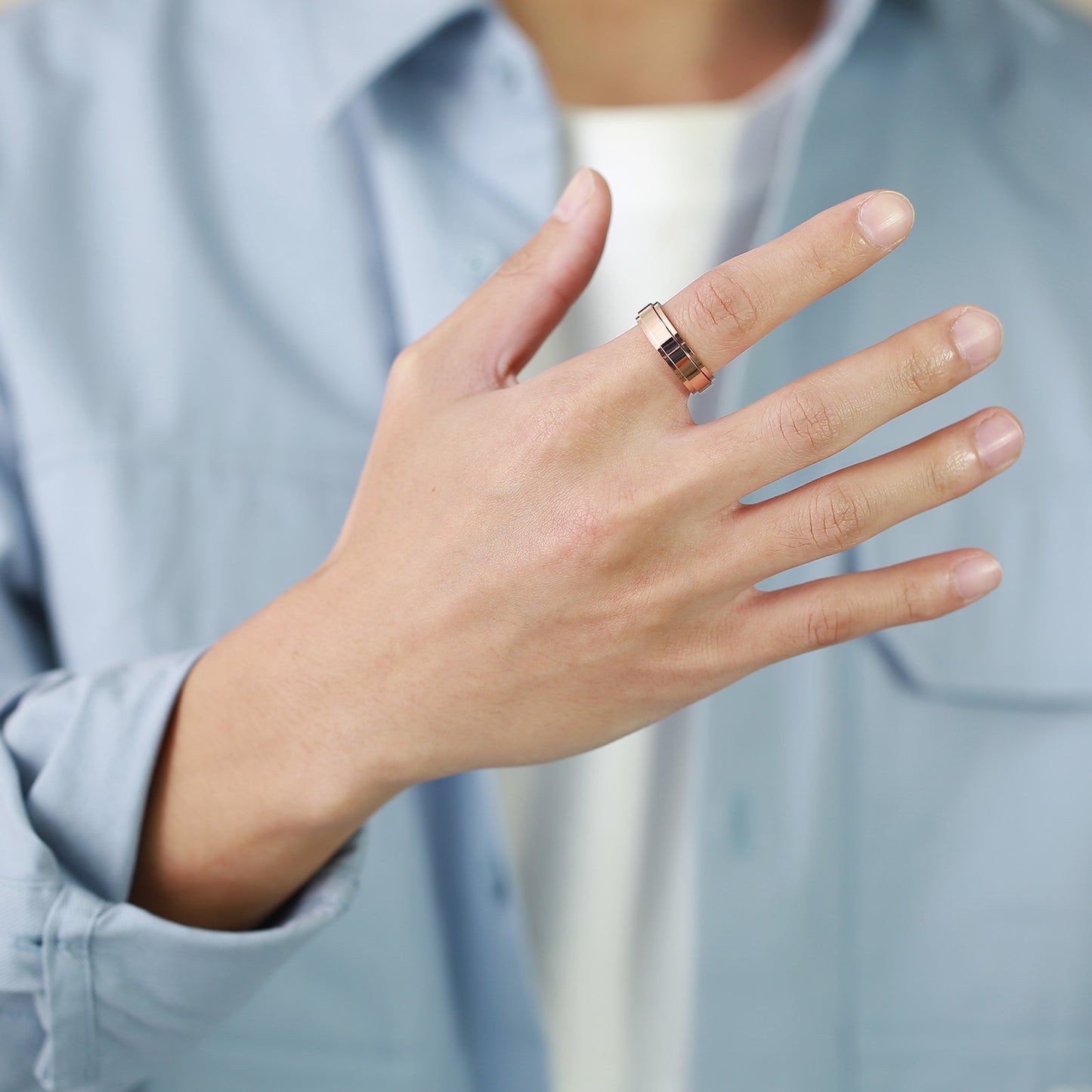 Rotatable Stainless Steel Male and Female Couple Ring Gold