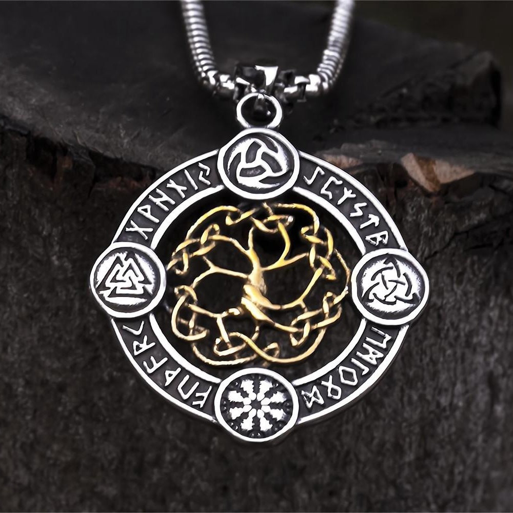 Vintage Nordic Men's Stainless Steel Viking Rune Pendant