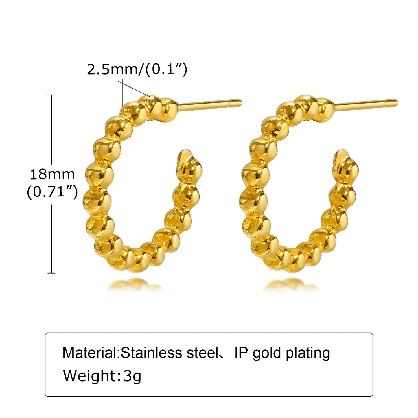 Jewelry Stainless Steel Beads C-Earrings Gold Ladies Style