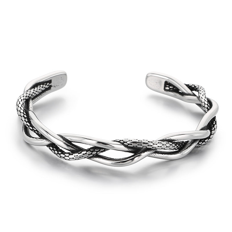 Punk Hollow Twist Bracelet – Smear Cross Pattern Open Men's Stainless Steel Bracelet