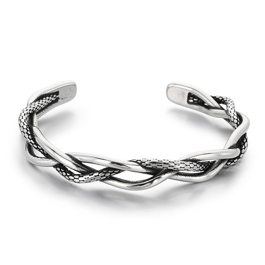 Punk Hollow Twist Bracelet – Smear Cross Pattern Open Men's Stainless Steel Bracelet
