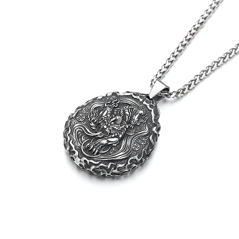Steel Necklace – Statement Zodiac Buddha Pendant