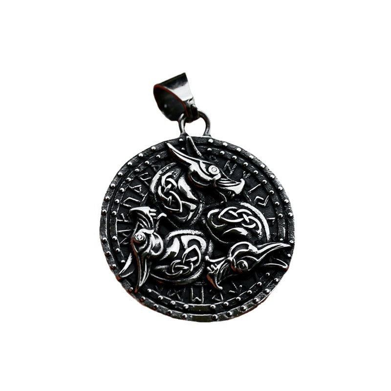 Stainless Steel Viking Wolf Head Pendant - Nordic Retro Titanium Steel Jewelry for Men