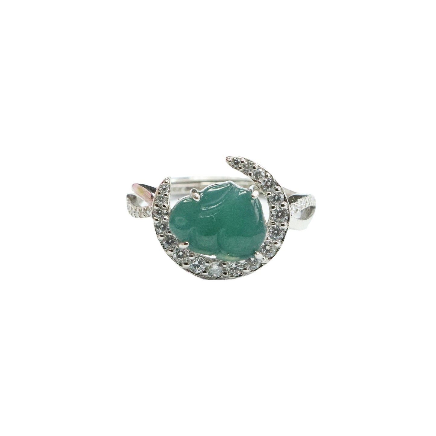 Sterling Silver Adjustable Jade Rabbit Moon Ring