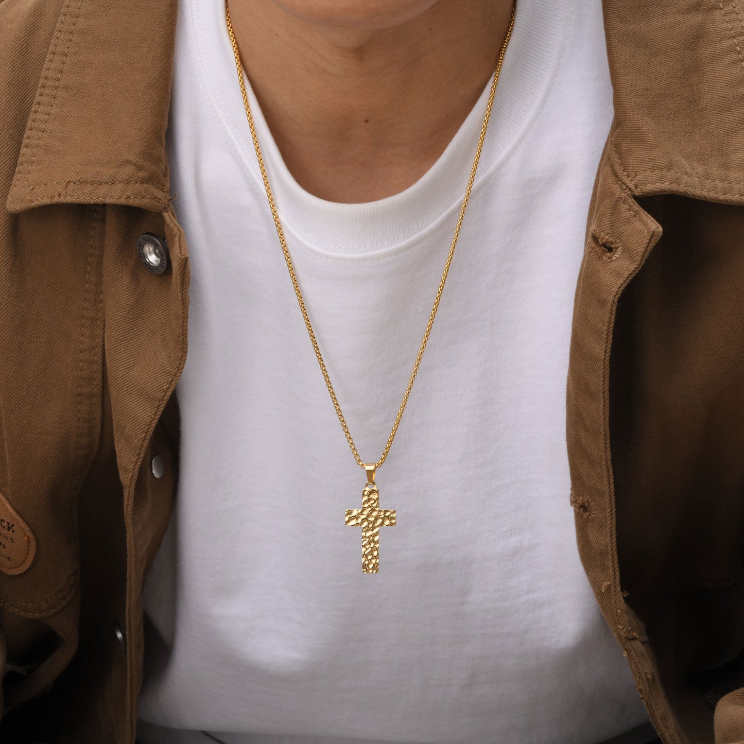 Stainless Steel Hammer Cross Pendant Gold Black Necklace Men