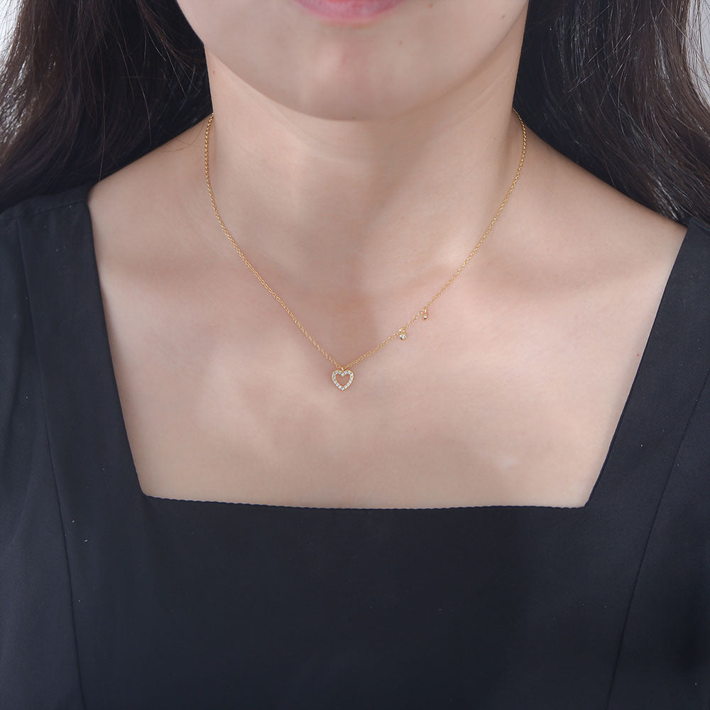 S925 Sterling Silver Hollow Zircon Love Necklace Internet Celebrities Heart-Shaped Clavicle Chain
