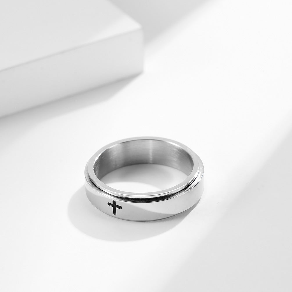 Planderful Rotating Cross Ring Steel Unisex Jewelry For European And American Weddings And Engagements Statement