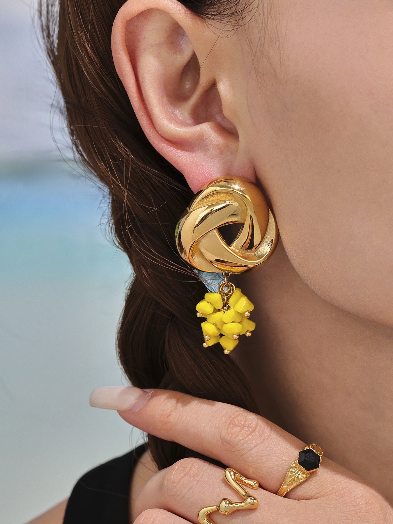 Planderful Geometric Tassel Stained Glass Earrings Women