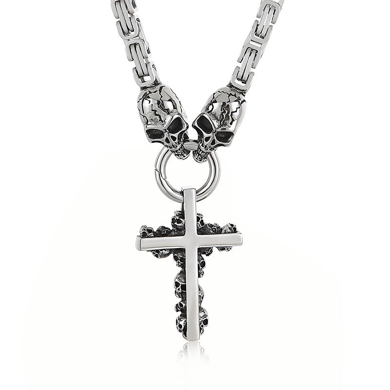 Bold Cross Skull Titanium Steel Necklace for Men - European and American Fashion Statement