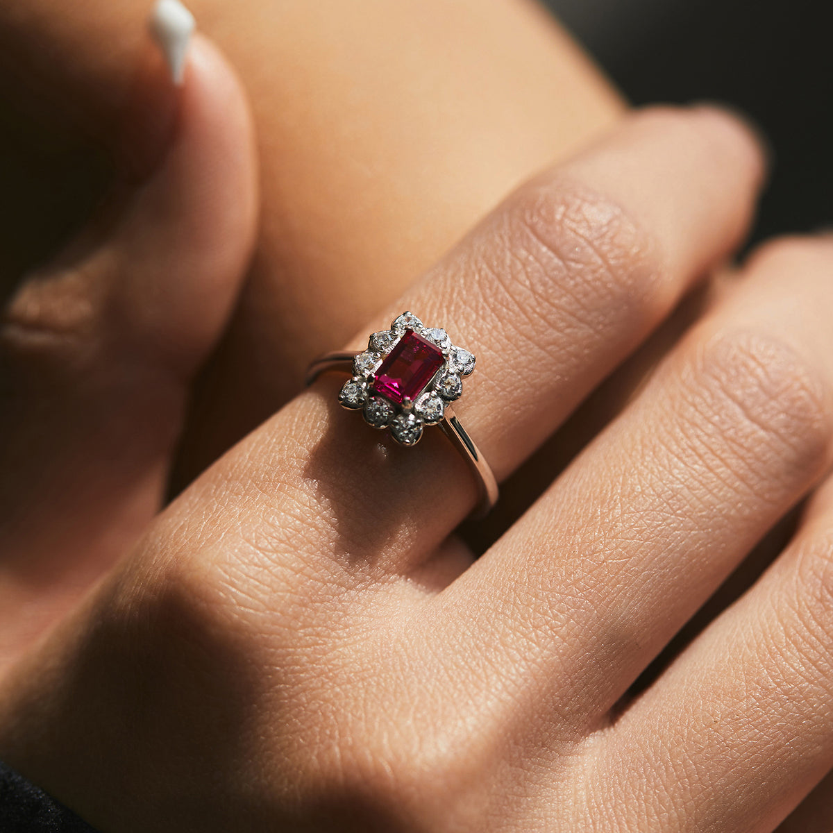 925 Sterling Silver Ruby-Color Ring