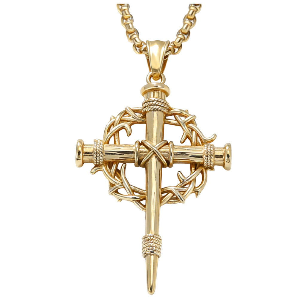 Stainless Steel Cross Pendant For Men And Women Planderful Retro Gothic Thorn Garland Statement Jewelry