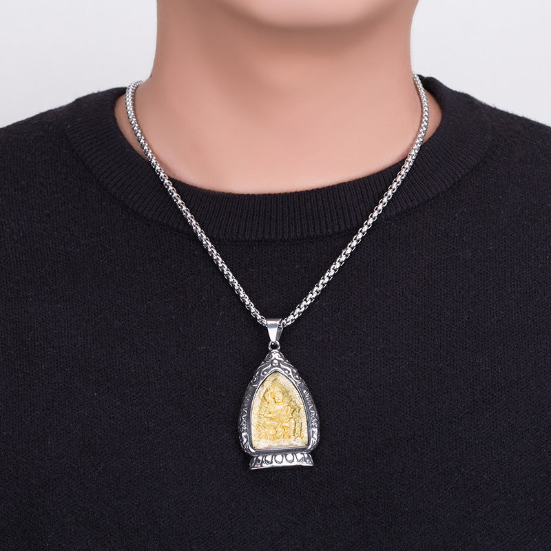 Steel Necklace – Vintage Men’s Natal Amulet With Eight Patron Saints Of The Zodiac
