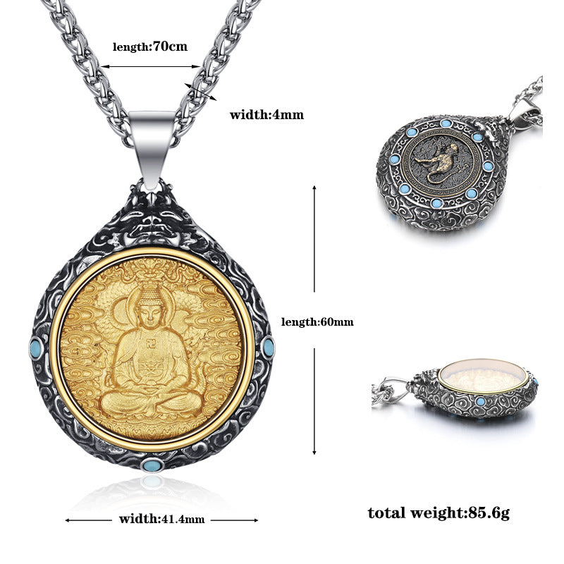 Titanium Steel Necklace – Elegant Bodhisattva Zodiac Pendant Necklace For New Chinese Style