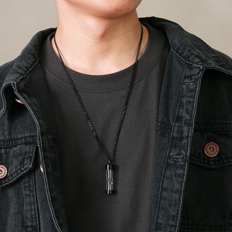 Stainless Steel Glass Hourglass Urn Pendant Necklace for Men