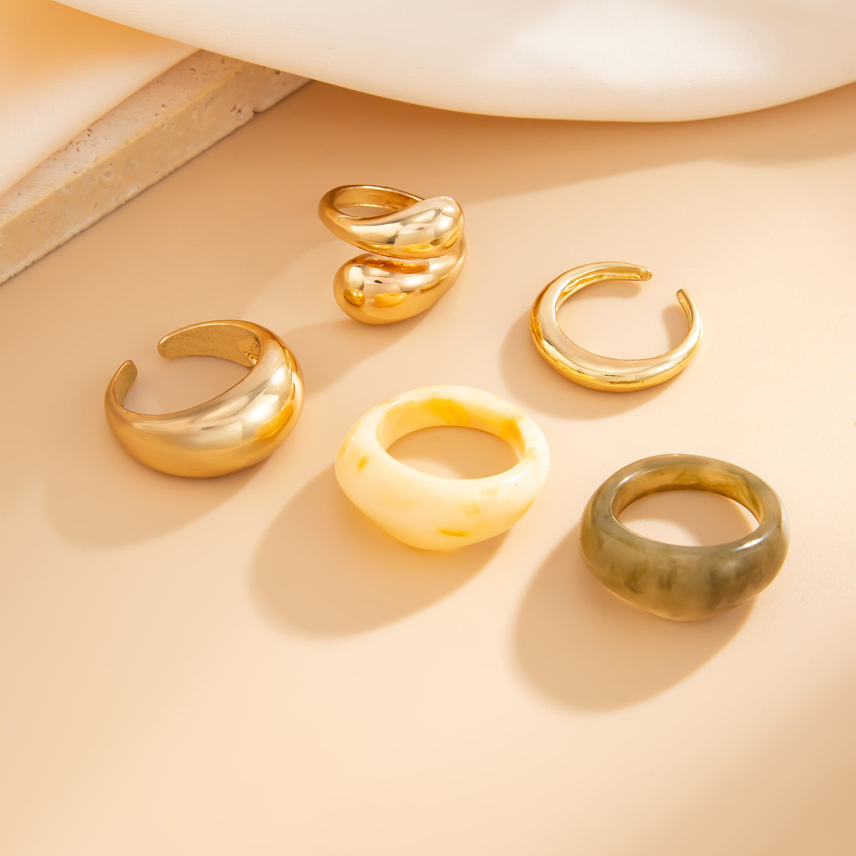 Planderful Geometric Landscape Ring Set With Resin Inlay Vienna Verve Collection Statement Jewelry For Women