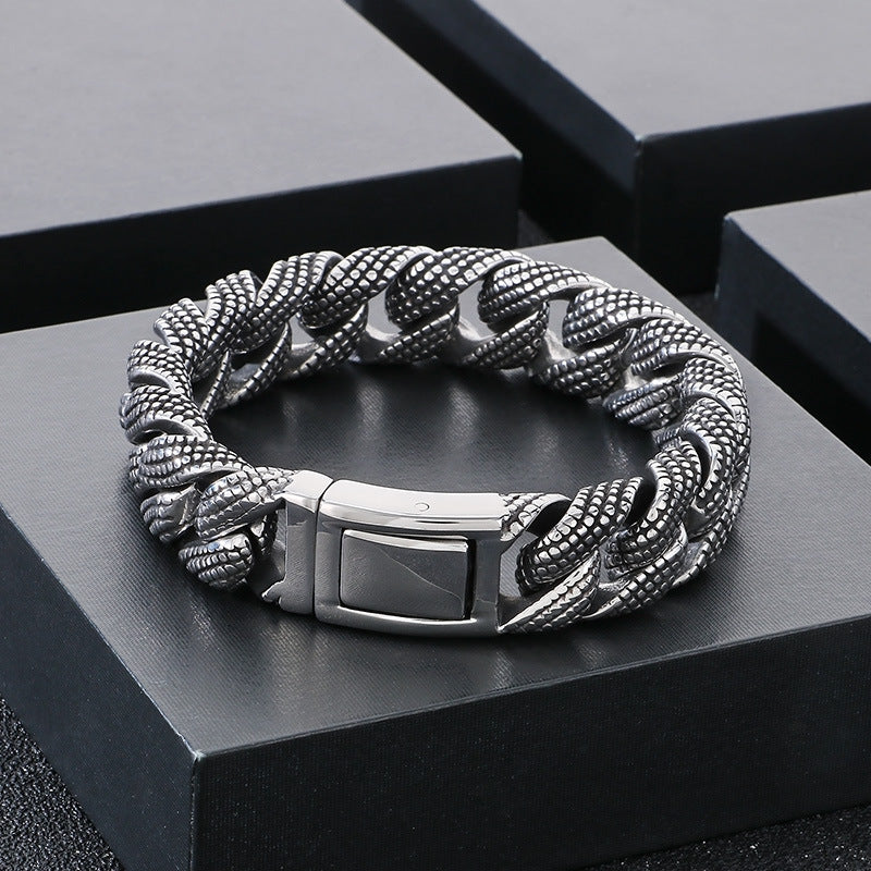 Planderful Titanium Steel Retro Cuban Chain Bracelet Men
