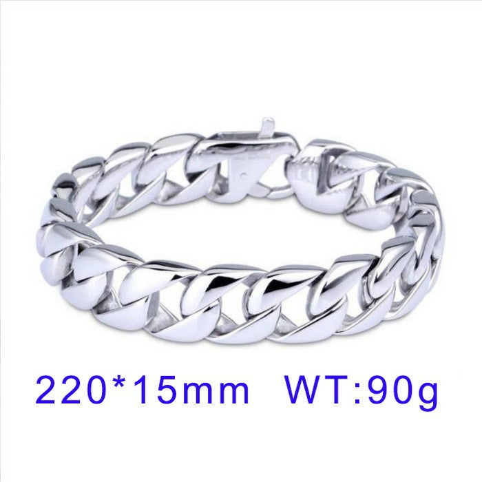 Retro Cuban Chain Titanium Steel Men Bracelet 15mm Classic
