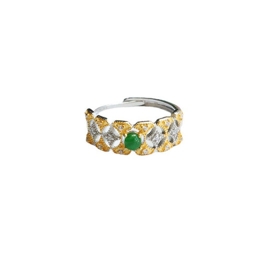 Sterling Silver Fortune's Favor Jade Ring with Zircon Star Accents