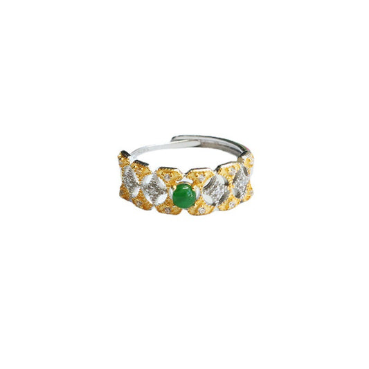 Icy Green Jadeite Openwork Star 925 Silver Ring