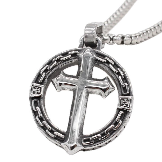 Planderful Everyday Genie – European and American Retro Cross Men’s Titanium Steel Pendant Necklace