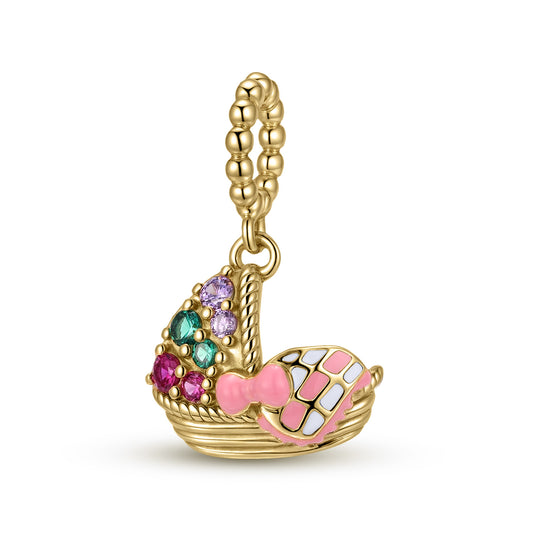 Planderful Jewelry Zircon Pendant In Sterling Silver Gold Plated Pink And White Baby Cradle Necklace Gift