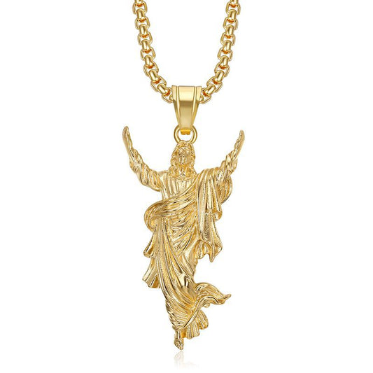 Planderful Everyday Genie Hip Hop Jesus Portrait Pendant Necklace Premium Stainless Steel Gold Plated For Hip Hop Fans