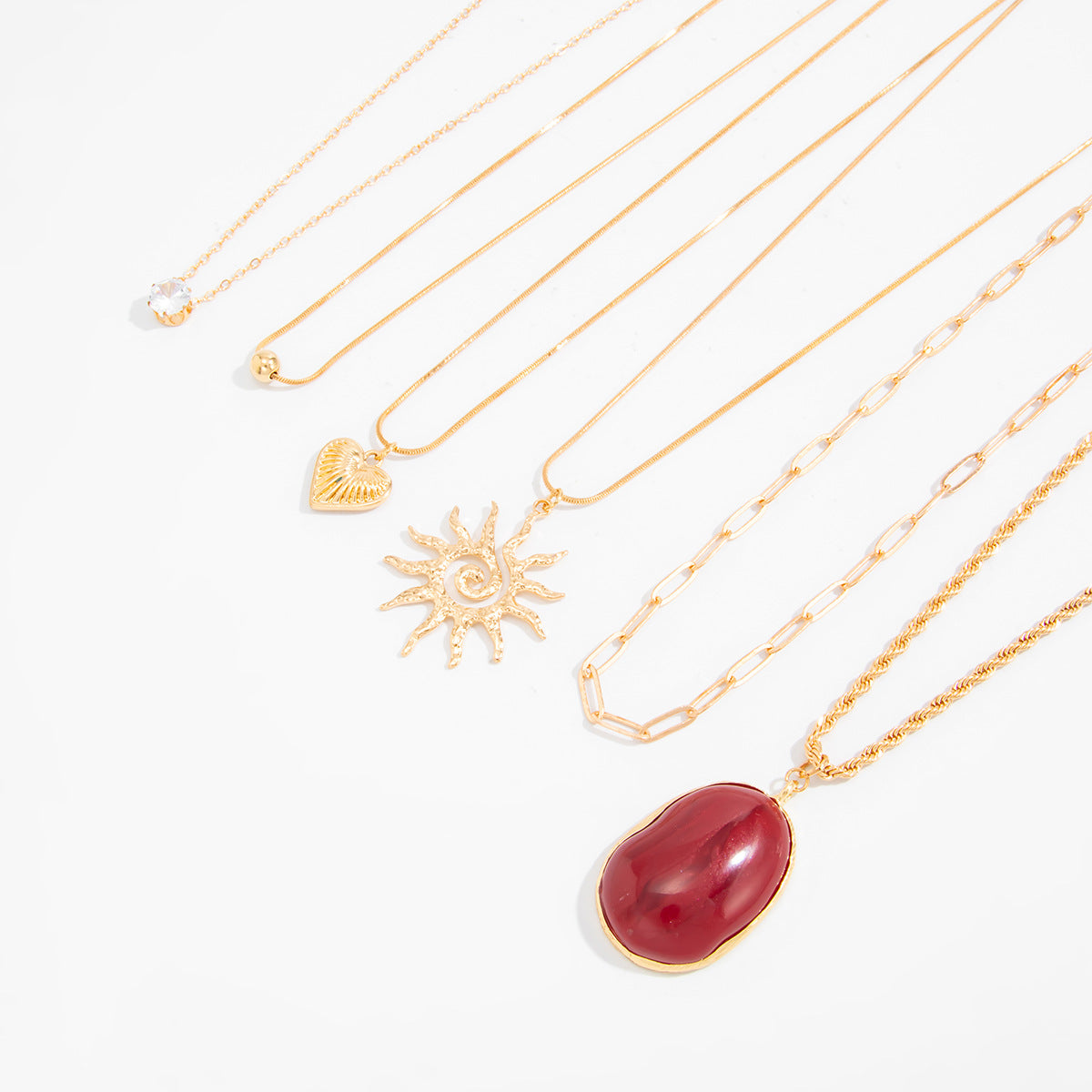 Vintage Red Gemstone-Style Layered Necklace