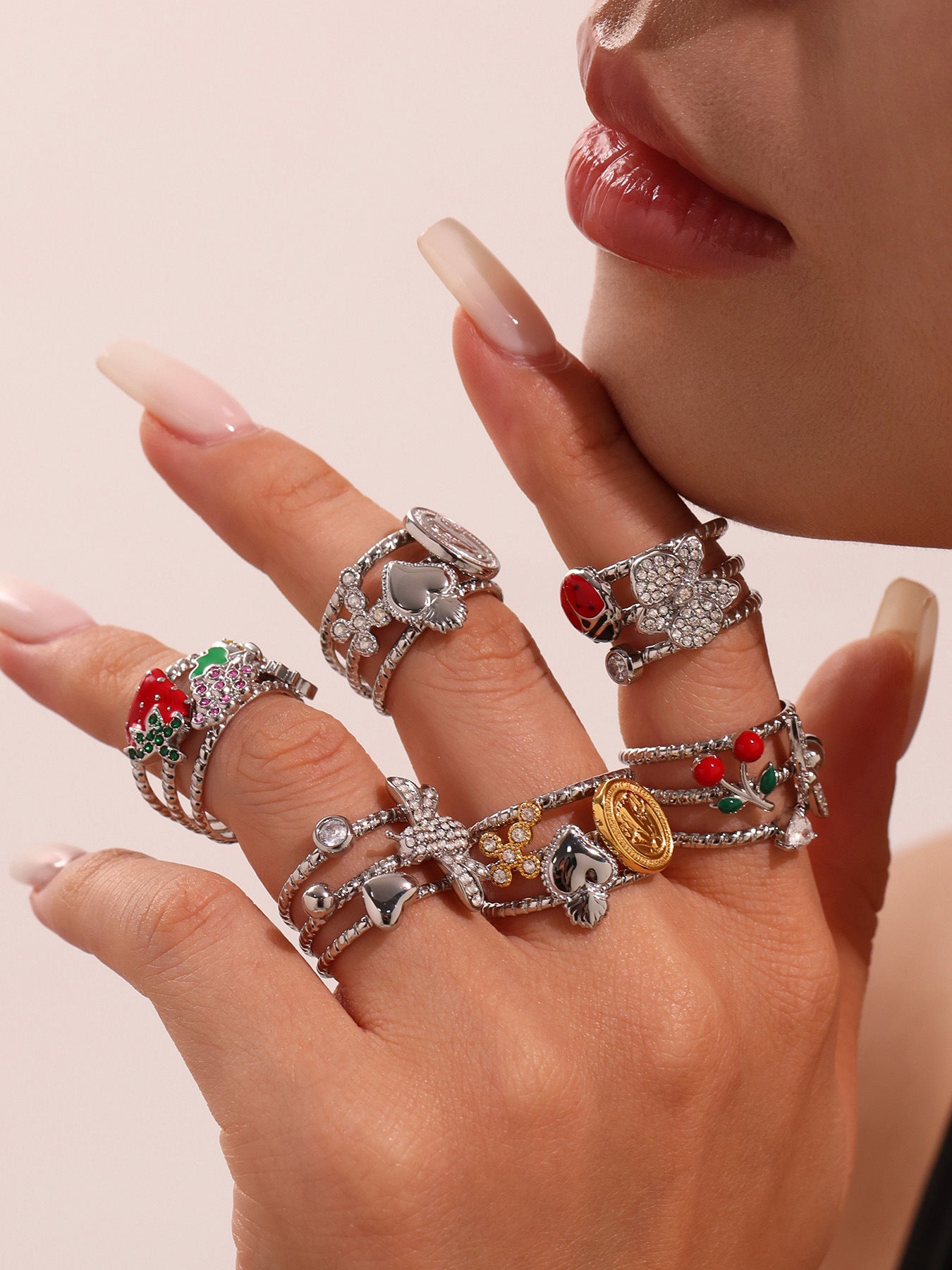 Planderful Ladybug Zircon Strawberry Ring Cute For Women