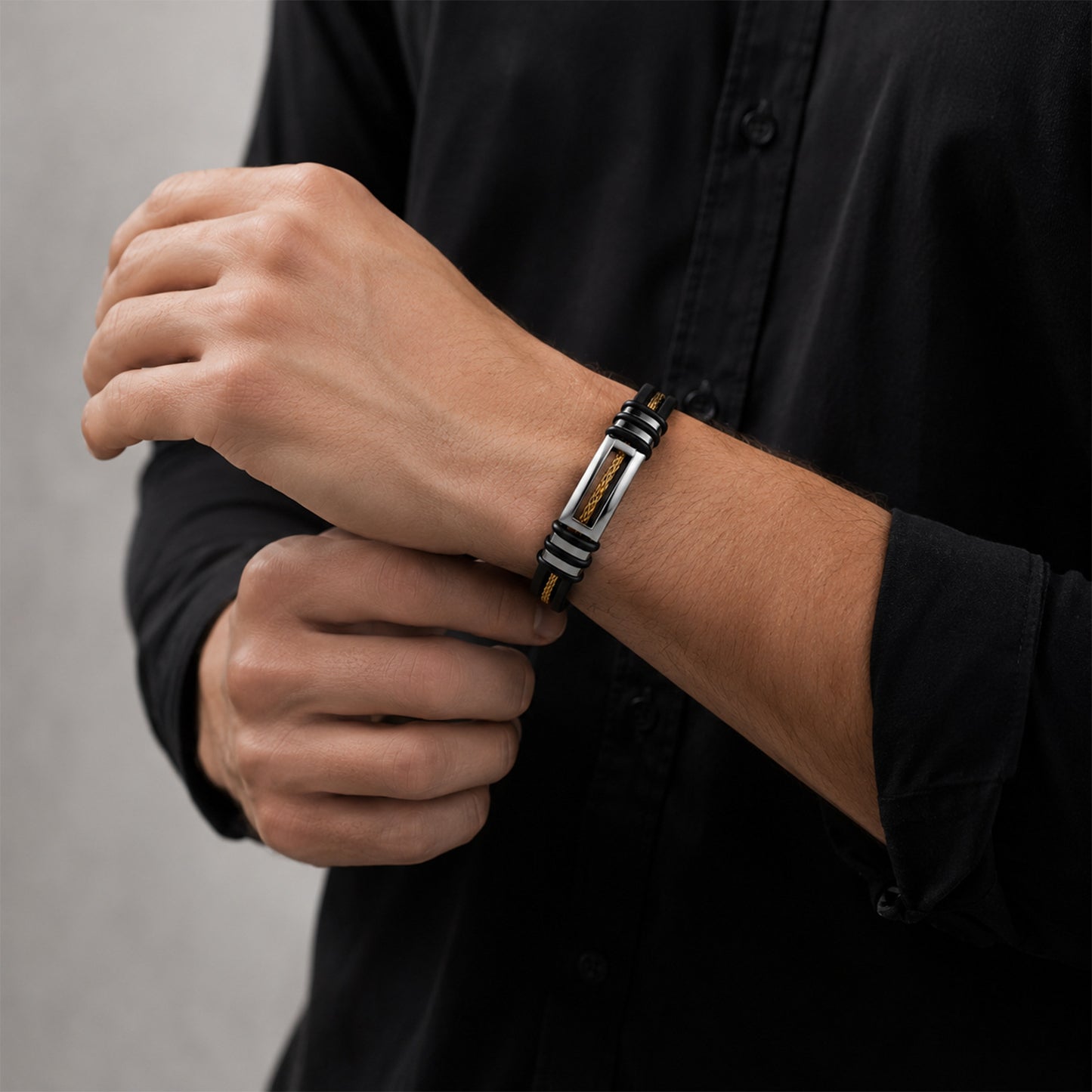 Planderful Stainless Steel Chain Leather Bracelet For Men Durable Weave Trendy European American Unisex Jewelry
