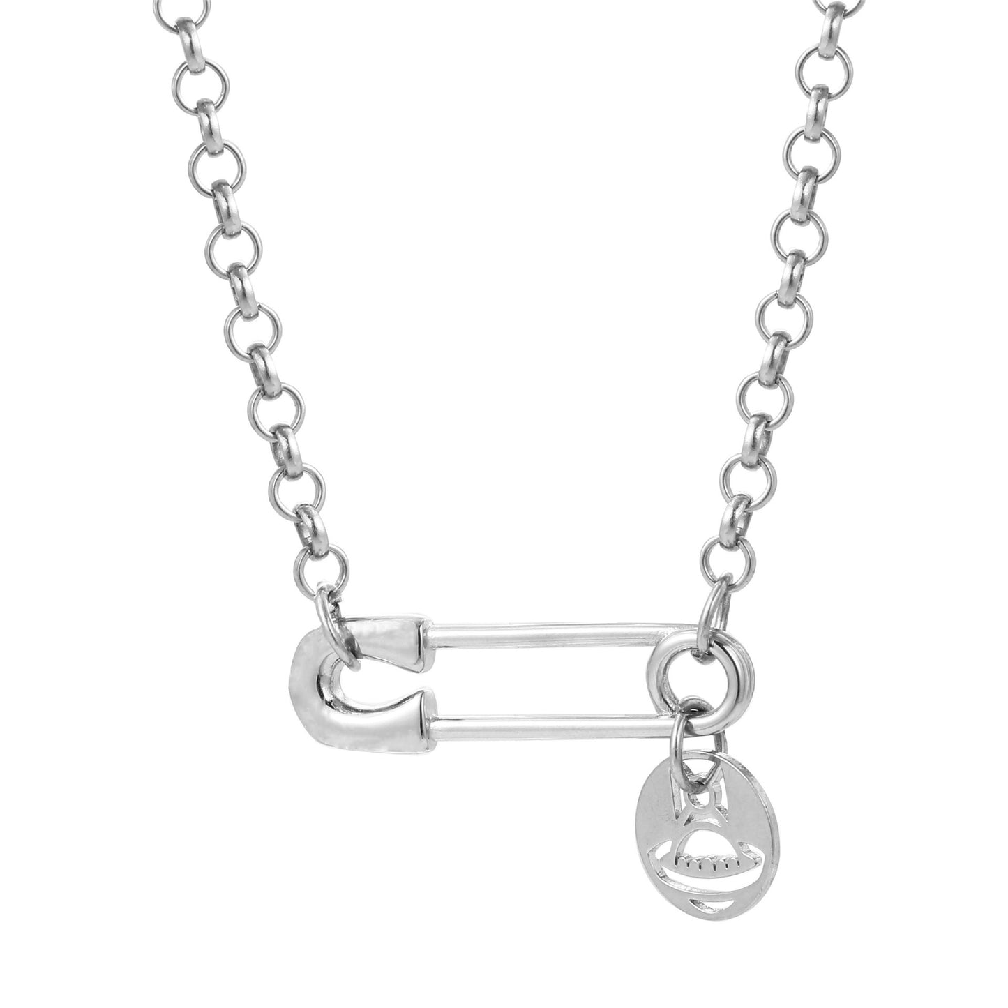 Planderful Jewelry Saturn Pendant Necklace in Titanium Steel, Clavicle Chain, Modern Punk Luxury