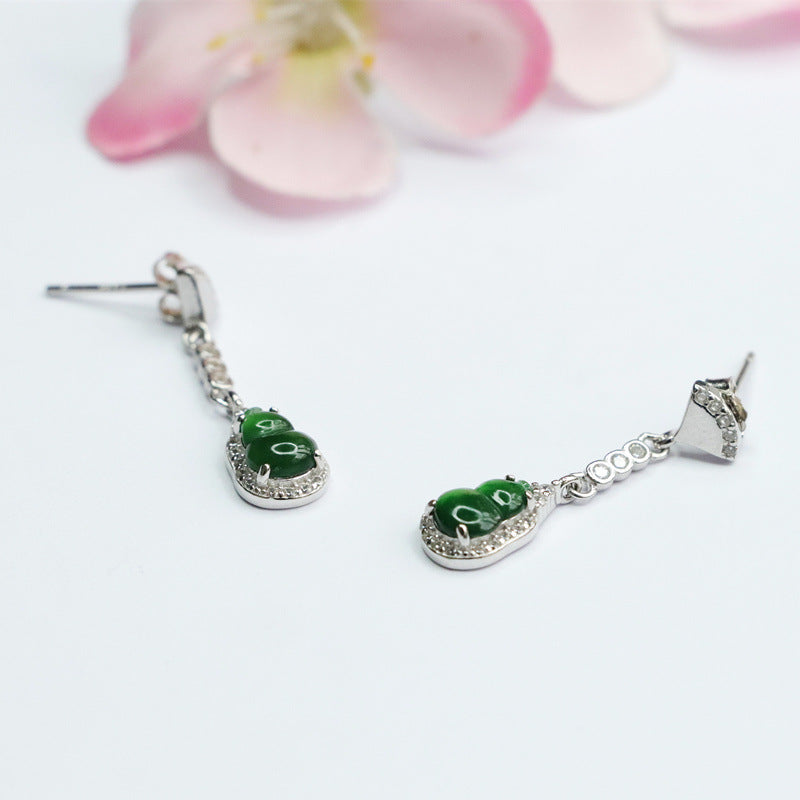 Icy Green Jadeite Gourd 925 Silver Stud Earrings