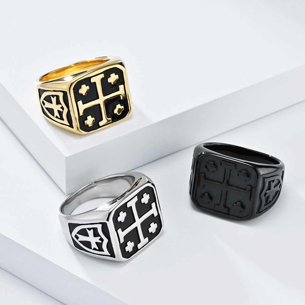 Steel Ring – Vintage Jerusalem Cross Men's Accessory