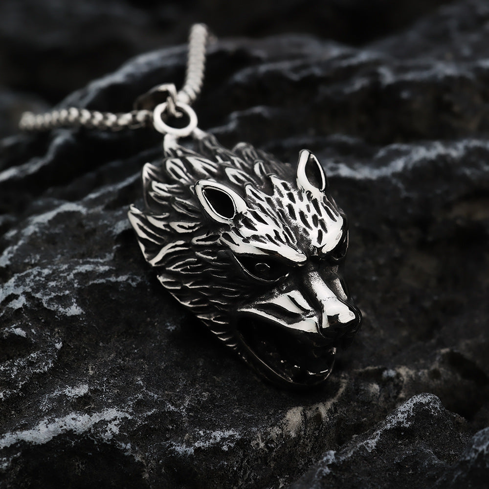Hip Hop Viking Wolf Head Titanium Steel Men's Necklace