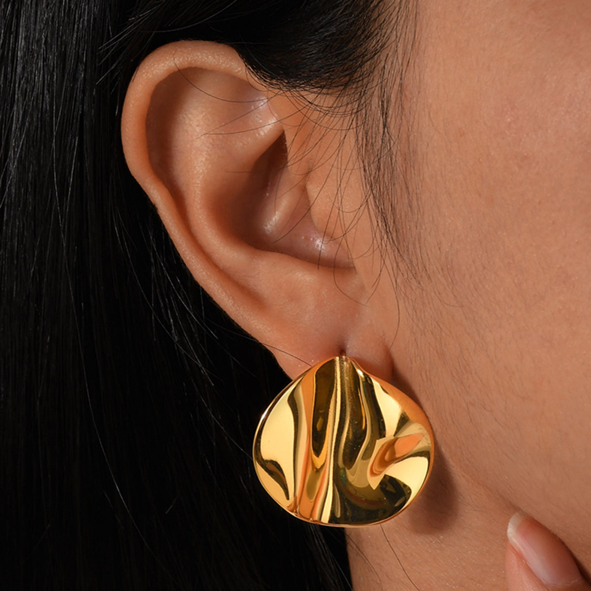 Sculptural Folded Metal Stud Earrings — Gold