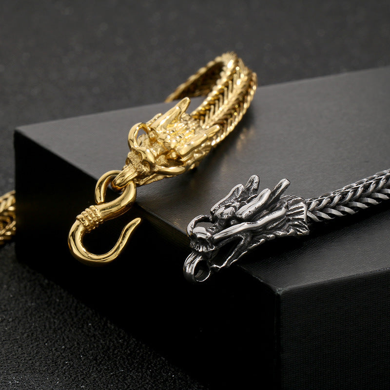 Double Dragon Head Keel Chain Bracelet – Figure-Eight Clasp Stainless Steel Men's