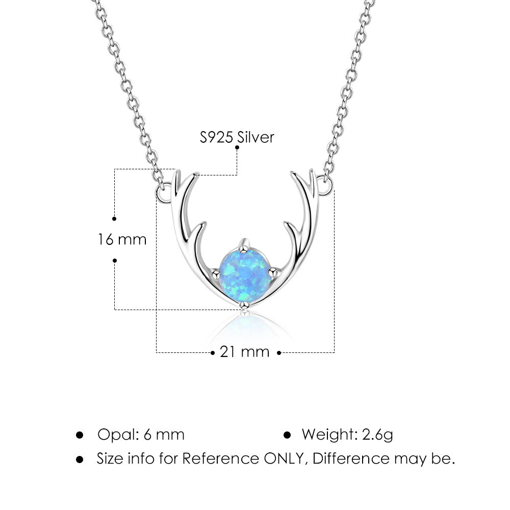 Planderful Jewelry Blue Opal Necklace Elk Pendant